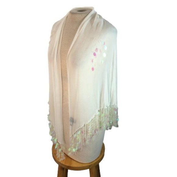 Emporio Armani Accessories - Emporio Armani Silk Sequin Shawl Scarf Ivory